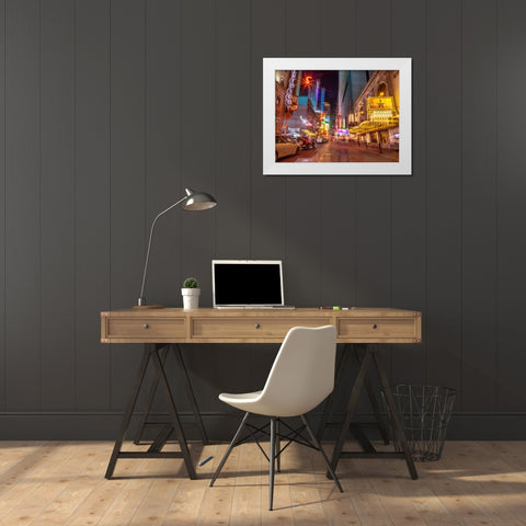 New York city stret in night White Modern Wood Framed Art Print by Frank, Assaf