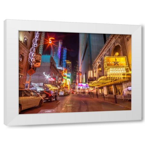 New York city stret in night White Modern Wood Framed Art Print by Frank, Assaf