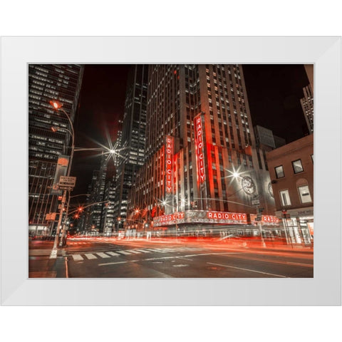 New York city stret in night White Modern Wood Framed Art Print by Frank, Assaf