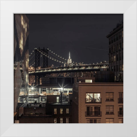Manhattan bridge and cityscape, New York White Modern Wood Framed Art Print by Frank, Assaf