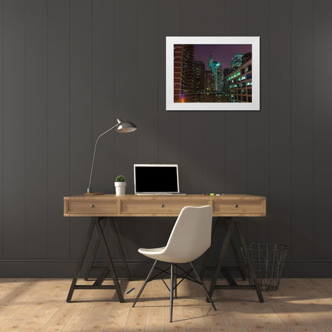 New York cityscape at night White Modern Wood Framed Art Print by Frank, Assaf