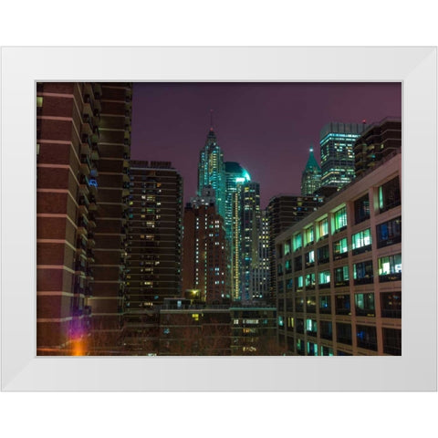New York cityscape at night White Modern Wood Framed Art Print by Frank, Assaf