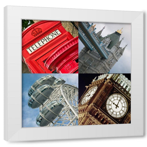 Collage of famous places in London city, UK White Modern Wood Framed Art Print by Frank, Assaf