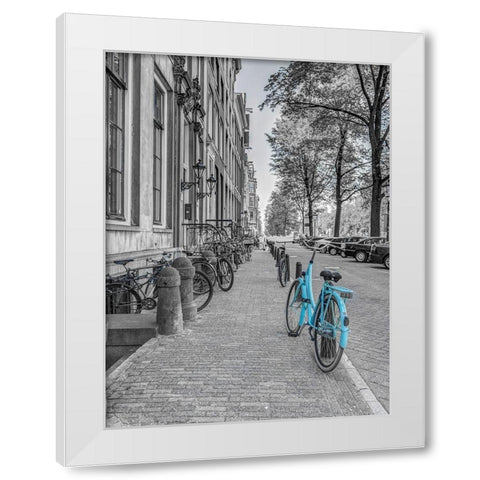 Bicycle parked on the sidewalk-Amsterdam White Modern Wood Framed Art Print by Frank, Assaf