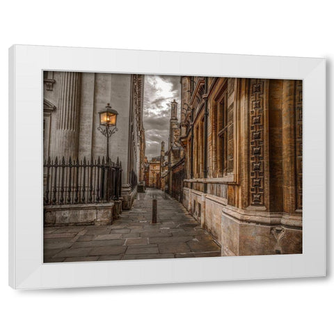 Narrow lane in Cambridge White Modern Wood Framed Art Print by Frank, Assaf