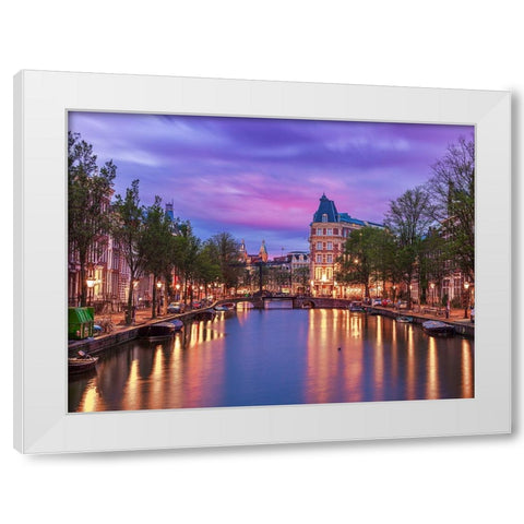 Canal through-city White Modern Wood Framed Art Print by Frank, Assaf