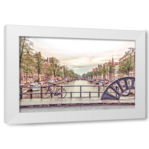 Canal through Amsterdam city White Modern Wood Framed Art Print by Frank, Assaf