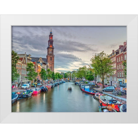 Canal through Amsterdam city White Modern Wood Framed Art Print by Frank, Assaf