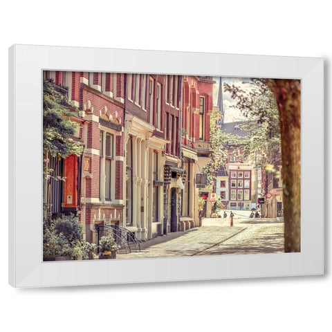 City street-Amsterdam White Modern Wood Framed Art Print by Frank, Assaf