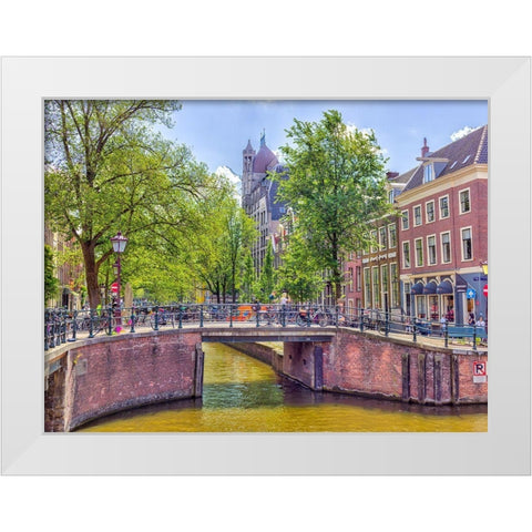 Canal through Amsterdam city White Modern Wood Framed Art Print by Frank, Assaf