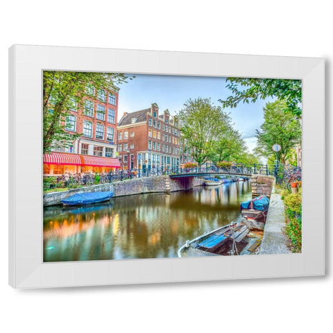 Canal through-city White Modern Wood Framed Art Print by Frank, Assaf