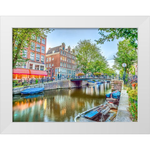 Canal through-city White Modern Wood Framed Art Print by Frank, Assaf