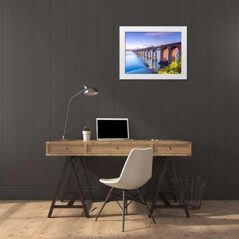 Tay Rail Bridge-Dundee-Scotland White Modern Wood Framed Art Print by Frank, Assaf