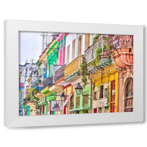 Colorful houses in Havana White Modern Wood Framed Art Print by Frank, Assaf