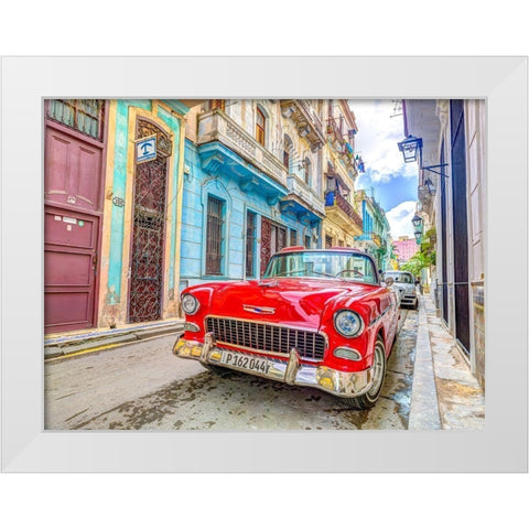 Vintage car on street of Havana, Cuba White Modern Wood Framed Art Print by Frank, Assaf