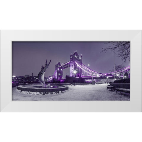 Dolphin fountain -London White Modern Wood Framed Art Print by Frank, Assaf