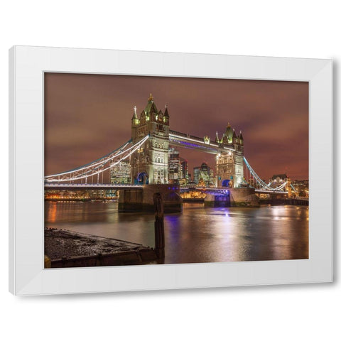 Tower bridge at night-London White Modern Wood Framed Art Print by Frank, Assaf