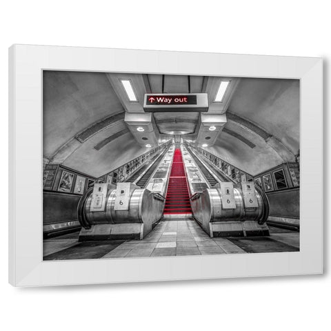 Escalators-London Underground White Modern Wood Framed Art Print by Frank, Assaf