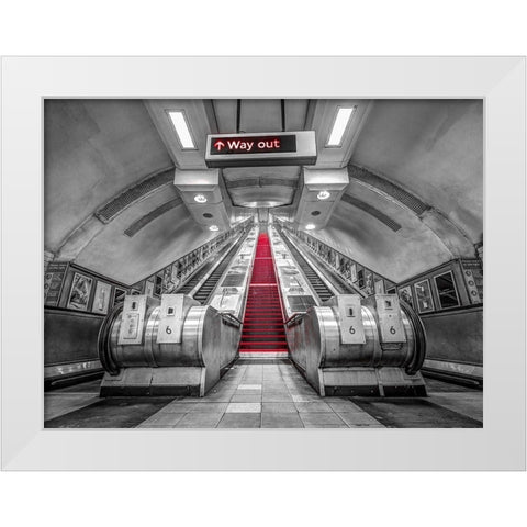 Escalators-London Underground White Modern Wood Framed Art Print by Frank, Assaf