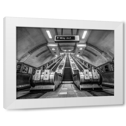 Escalators-London Underground White Modern Wood Framed Art Print by Frank, Assaf