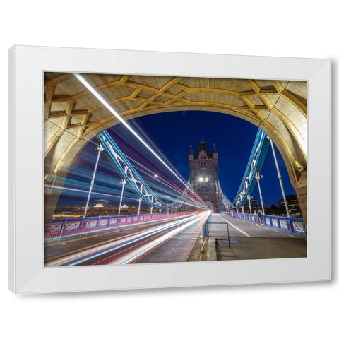 Tower Bridge strip lights White Modern Wood Framed Art Print by Frank, Assaf
