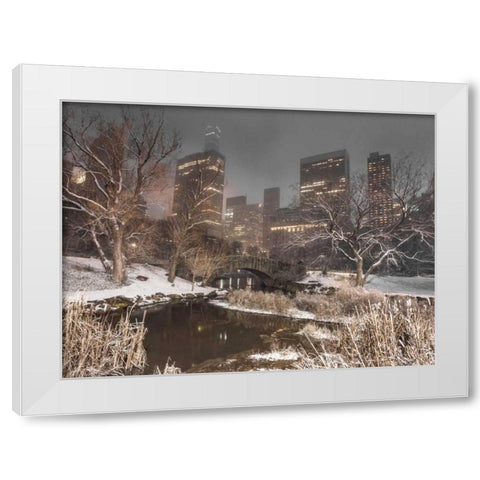 Gapstow Bridge, Central park with Manhattan skyline, New York White Modern Wood Framed Art Print by Frank, Assaf