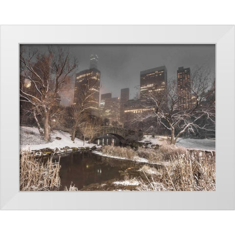 Gapstow Bridge, Central park with Manhattan skyline, New York White Modern Wood Framed Art Print by Frank, Assaf