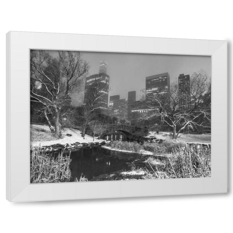 Gapstow Bridge, Central park with Manhattan skyline, New York White Modern Wood Framed Art Print by Frank, Assaf