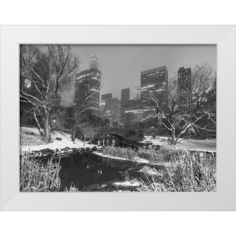 Gapstow Bridge, Central park with Manhattan skyline, New York White Modern Wood Framed Art Print by Frank, Assaf