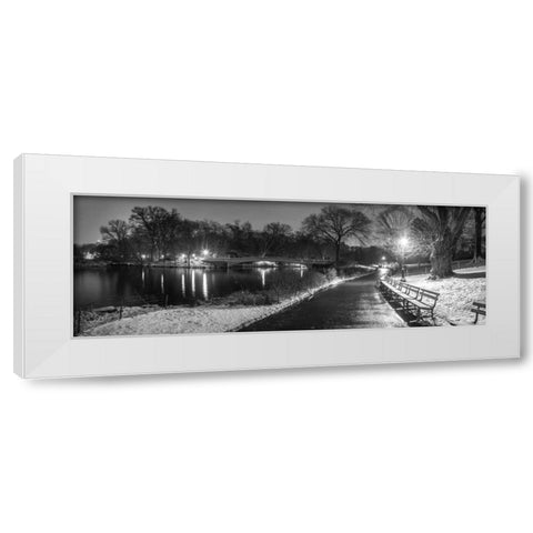 Path in cental park at night, winter, snow, New York. White Modern Wood Framed Art Print by Frank, Assaf