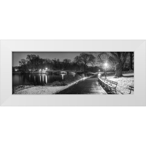 Path in cental park at night, winter, snow, New York. White Modern Wood Framed Art Print by Frank, Assaf