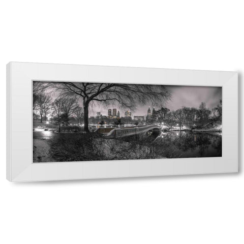 Central park Bow Bridge with Manhattan skyline, New York White Modern Wood Framed Art Print by Frank, Assaf