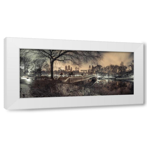 Central park Bow Bridge with Manhattan skyline, New York White Modern Wood Framed Art Print by Frank, Assaf