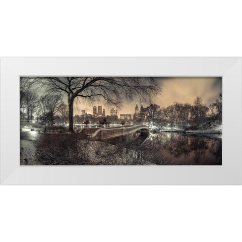 Central park Bow Bridge with Manhattan skyline, New York White Modern Wood Framed Art Print by Frank, Assaf