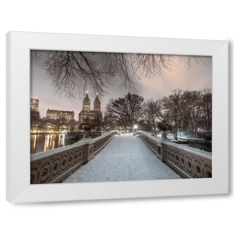 Central park Bow Bridge with Manhattan skyline, New York, AF20160117-746 White Modern Wood Framed Art Print by Frank, Assaf