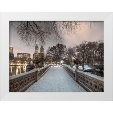 Central park Bow Bridge with Manhattan skyline, New York, AF20160117-746 White Modern Wood Framed Art Print by Frank, Assaf