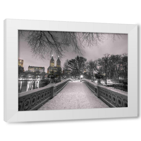 Central park Bow Bridge with Manhattan skyline, New York White Modern Wood Framed Art Print by Frank, Assaf