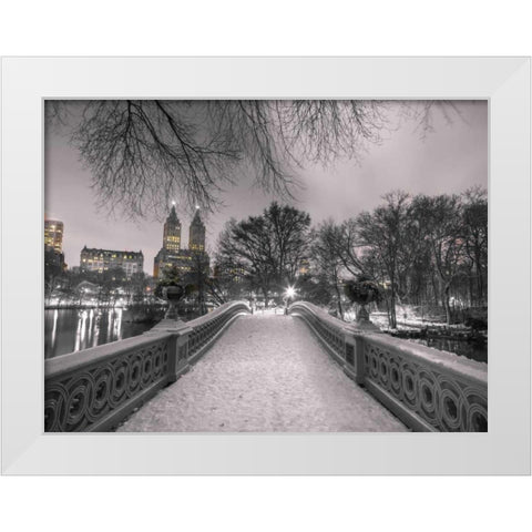 Central park Bow Bridge with Manhattan skyline, New York White Modern Wood Framed Art Print by Frank, Assaf