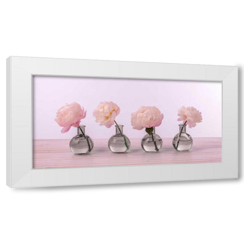 Peonies in glass bottles White Modern Wood Framed Art Print by Frank, Assaf