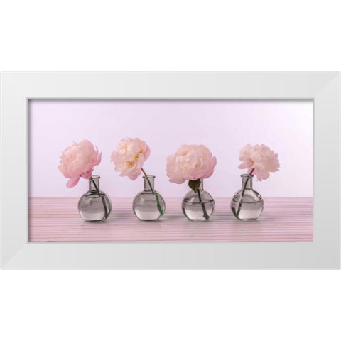 Peonies in glass bottles White Modern Wood Framed Art Print by Frank, Assaf