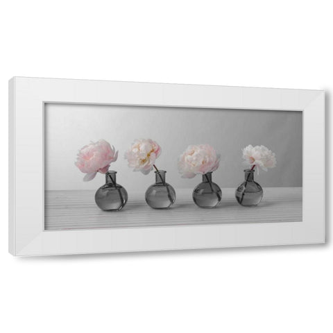 Peonies in glass bottles White Modern Wood Framed Art Print by Frank, Assaf
