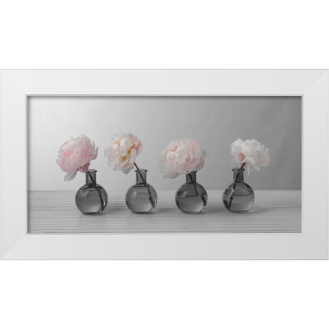 Peonies in glass bottles White Modern Wood Framed Art Print by Frank, Assaf