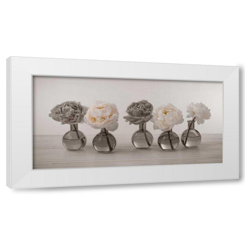 Peonies in glass bottles White Modern Wood Framed Art Print by Frank, Assaf