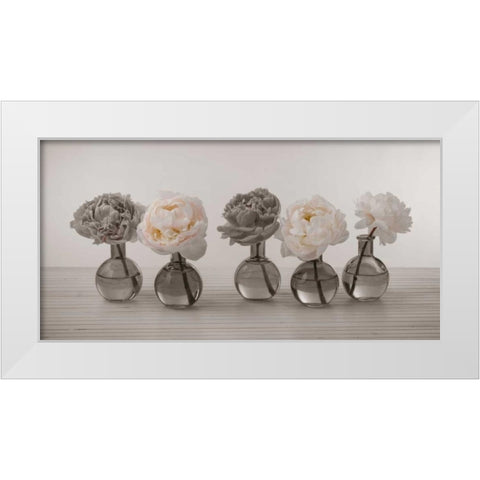 Peonies in glass bottles White Modern Wood Framed Art Print by Frank, Assaf