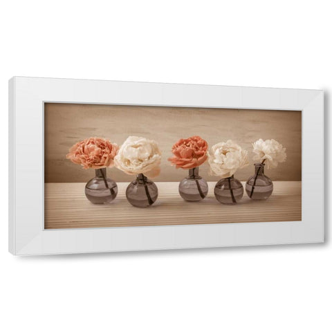 Peonies in glass bottles White Modern Wood Framed Art Print by Frank, Assaf