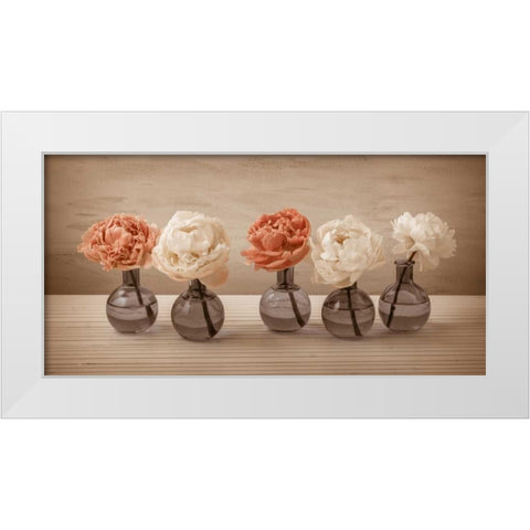 Peonies in glass bottles White Modern Wood Framed Art Print by Frank, Assaf