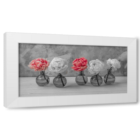 Peonies in glass bottles White Modern Wood Framed Art Print by Frank, Assaf