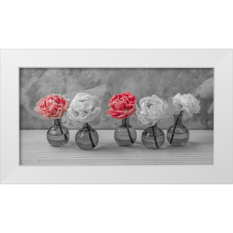 Peonies in glass bottles White Modern Wood Framed Art Print by Frank, Assaf