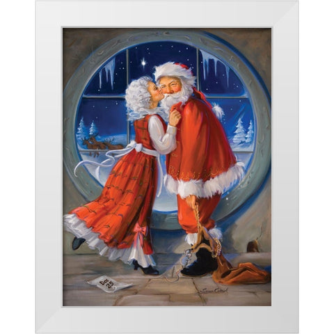Mrs. Claus Kiss White Modern Wood Framed Art Print by Comish, Susan