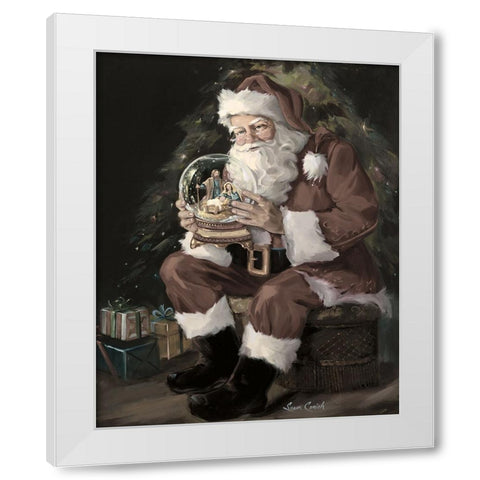 Santa Snow Globe Recolored White Modern Wood Framed Art Print by Comish, Susan
